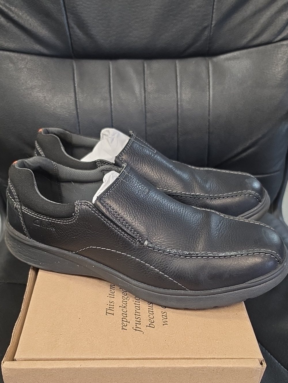 Clarks Men's Black Leather Slip-On Loafers